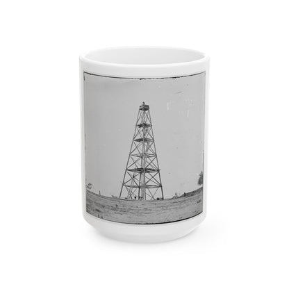 Bermuda Hundred, Va. Signal Tower On Left Of The Line Near The Appomattox River (U.S. Civil War) White Coffee Mug