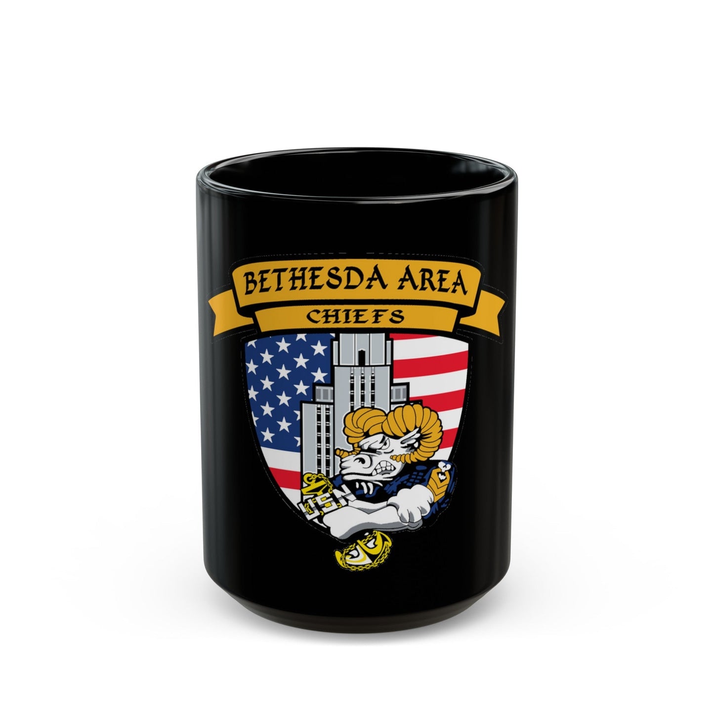 Bethesda Area Chiefs (U.S. Navy) Black Coffee Mug-15oz-The Sticker Space