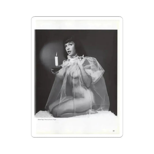Bettie Page #1073 - Bettie in B&W from a Bunny Yeager Pin-Up Book (Vintage Female Icon) STICKER Vinyl Kiss-Cut Decal 2 Inch White - The Sticker Space