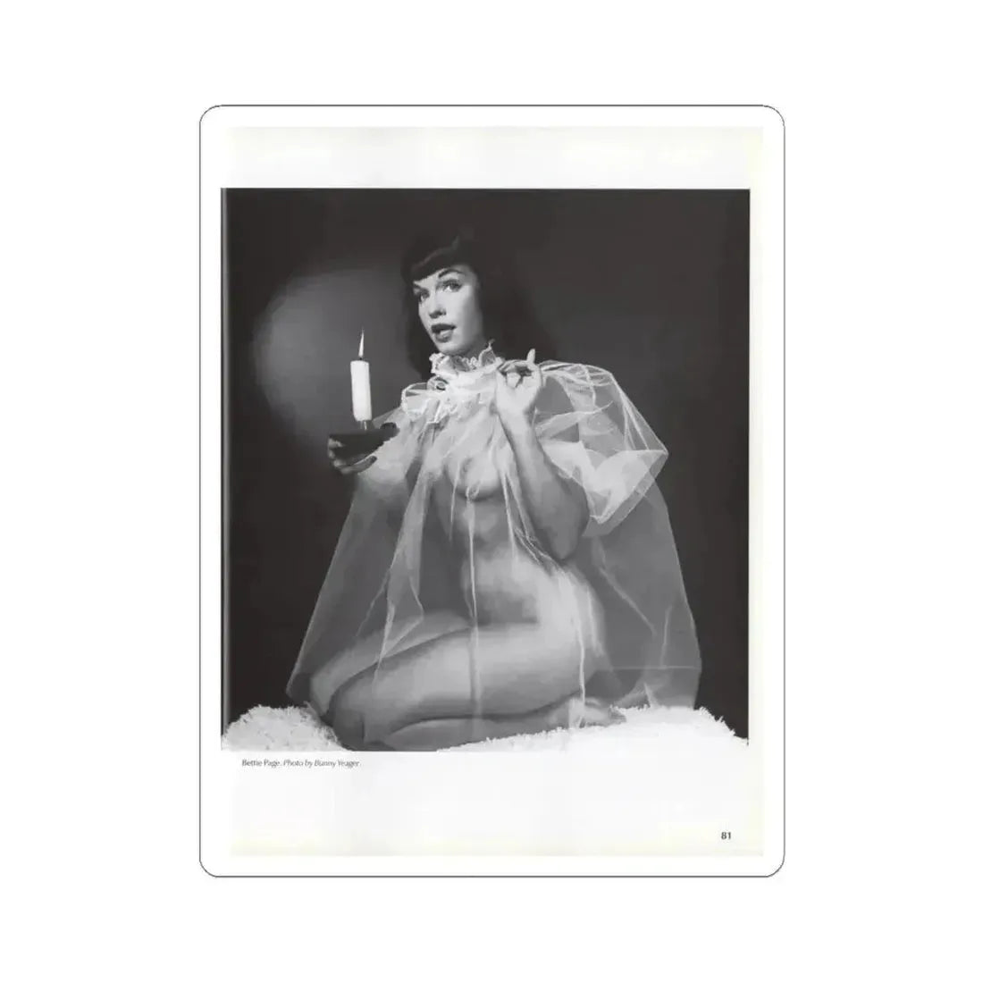 Bettie Page #1073 - Bettie in B&W from a Bunny Yeager Pin-Up Book (Vintage Female Icon) STICKER Vinyl Kiss-Cut Decal 6 Inch White - The Sticker Space