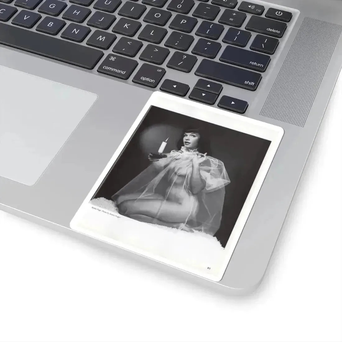 Bettie Page #1073 - Bettie in B&W from a Bunny Yeager Pin-Up Book (Vintage Female Icon) STICKER Vinyl Kiss-Cut Decal - The Sticker Space