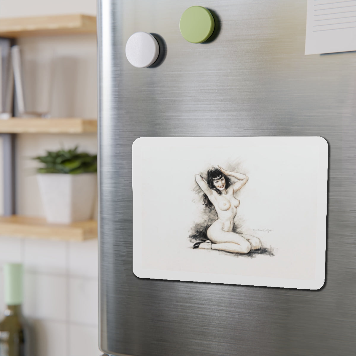 Bettie Page (Magazine Illustration) Refrigerator Magnet-The Sticker Space