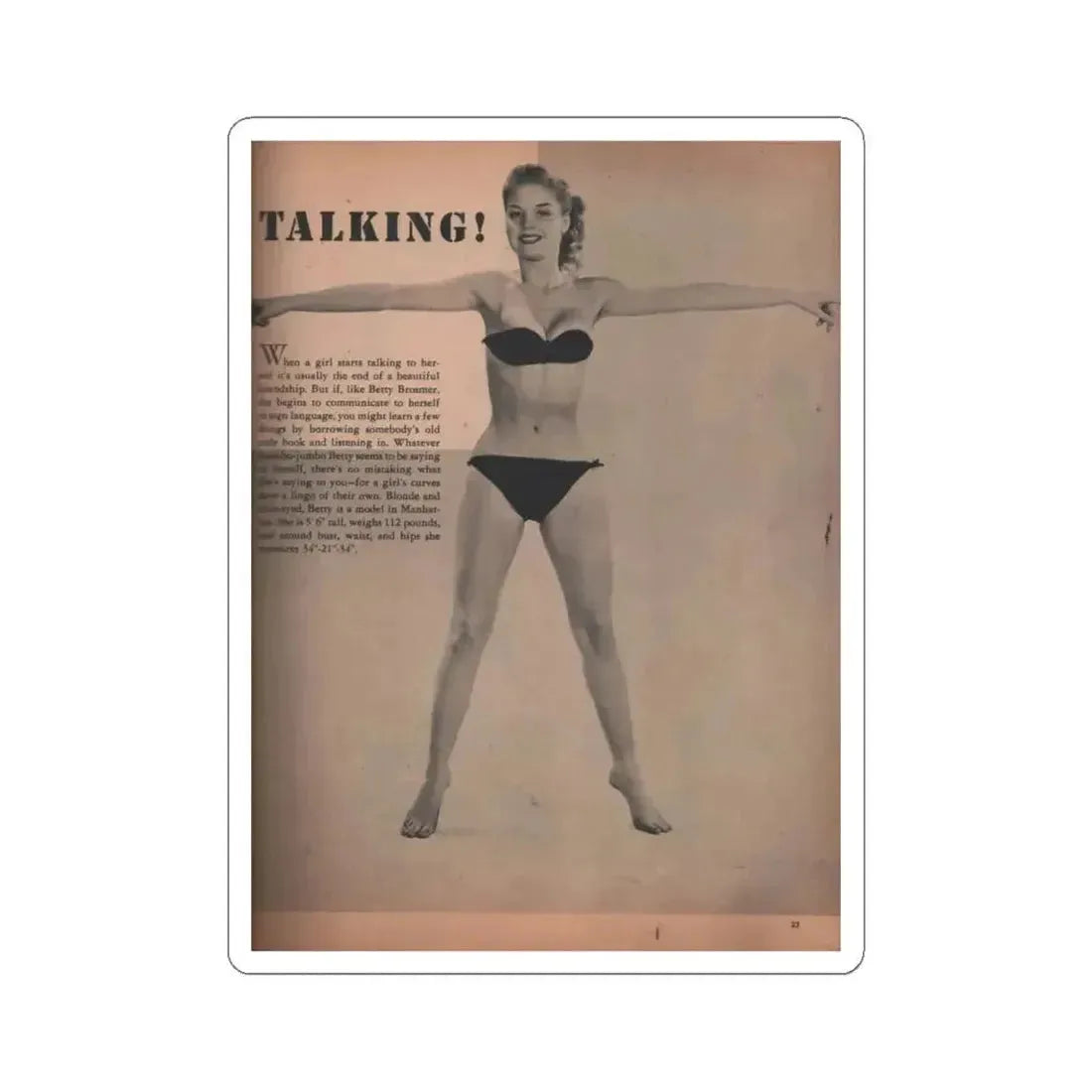 Betty Brosmer #165 - Cover Girls Models Jan. '53 - 1 B&W Photo (Vintage Female Icon) STICKER Vinyl Kiss-Cut Decal 6 Inch White - The Sticker Space