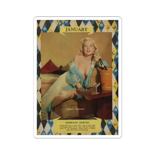 Betty Brosmer #241 - 1 Full Color Page January Calendar Pin-Up from Jem Mag. June '58 (Vintage Female Icon) STICKER Vinyl Kiss-Cut Decal 2 Inch White - The Sticker Space