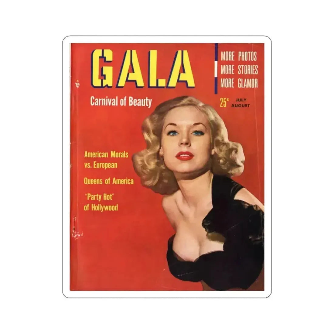 Betty Brosmer #243 - Betty on Cover of GALA Mag. Cover (Vintage Female Icon) STICKER Vinyl Kiss-Cut Decal 6 Inch White - The Sticker Space