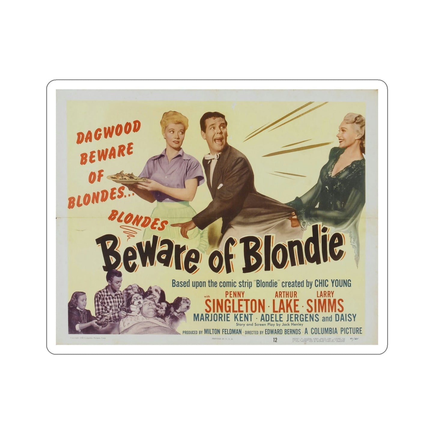 Beware of Blondie 1950 Movie Poster STICKER Vinyl Die-Cut Decal-6 Inch-The Sticker Space