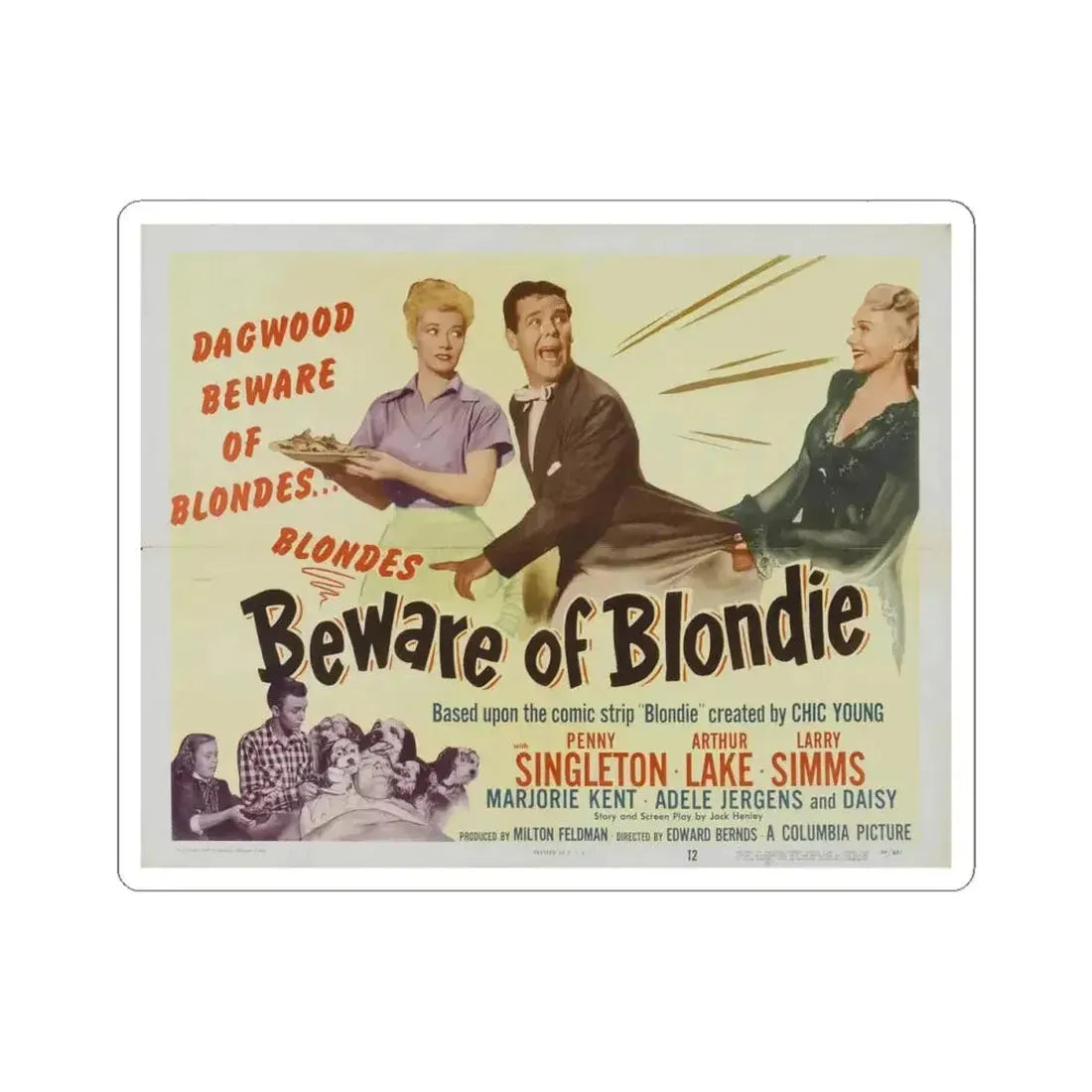 Beware of Blondie 1950 Movie Poster - STICKER Vinyl Kiss-Cut Decal 4 Inch White - The Sticker Space