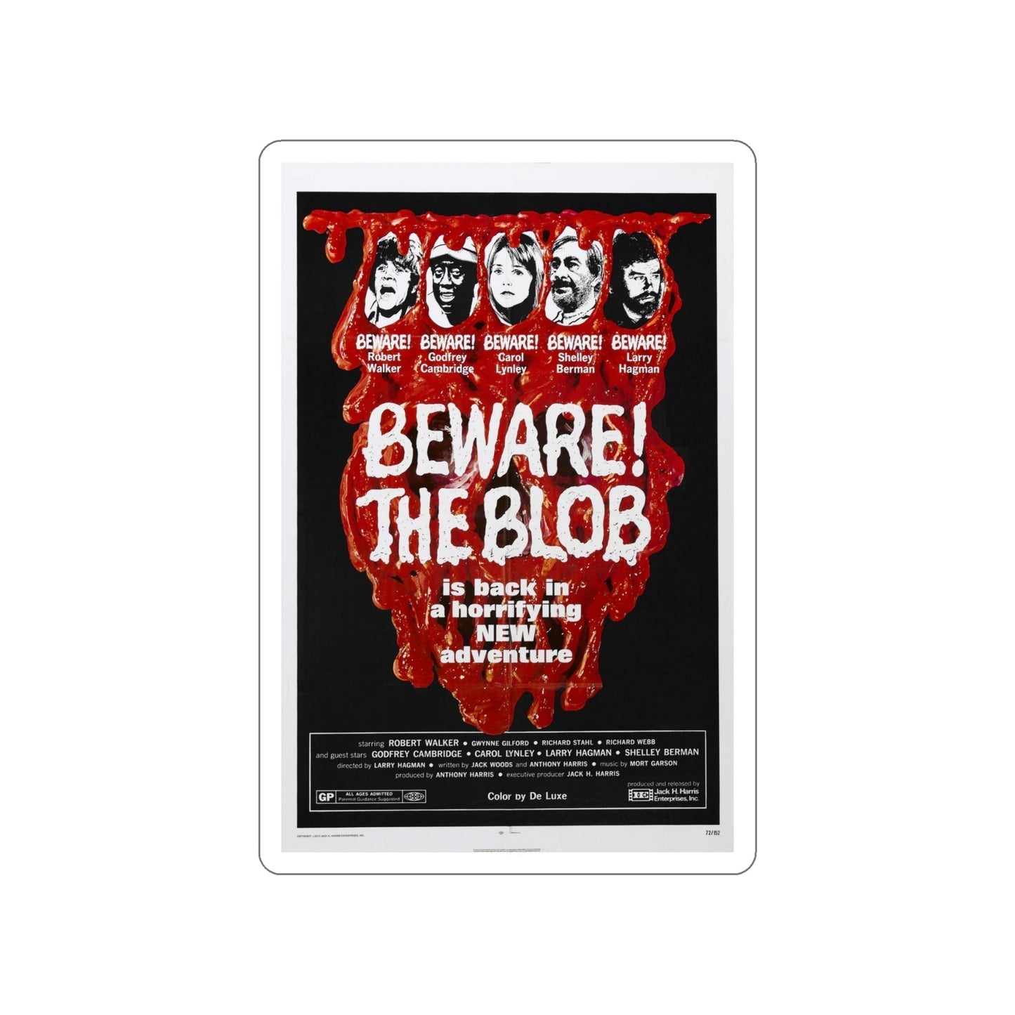 BEWARE! THE BLOB 1972 Movie Poster STICKER Vinyl Die-Cut Decal-6 Inch-The Sticker Space