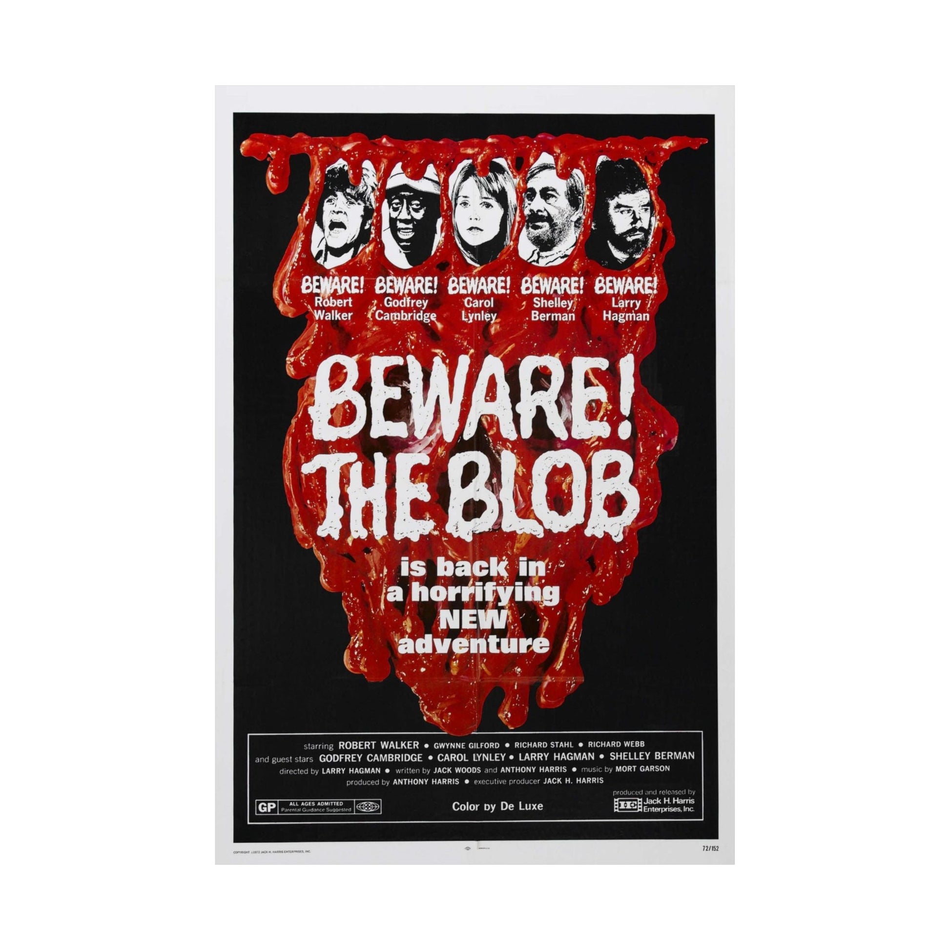 BEWARE! THE BLOB 1972 - Paper Movie Poster-The Sticker Space