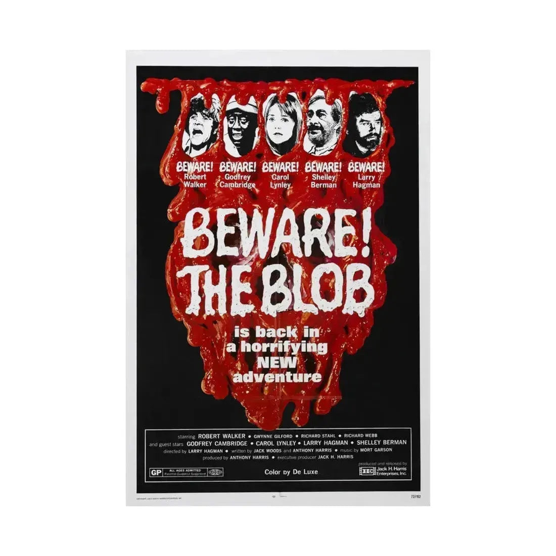 BEWARE! THE BLOB 1972 - Paper Movie Poster - The Sticker Space