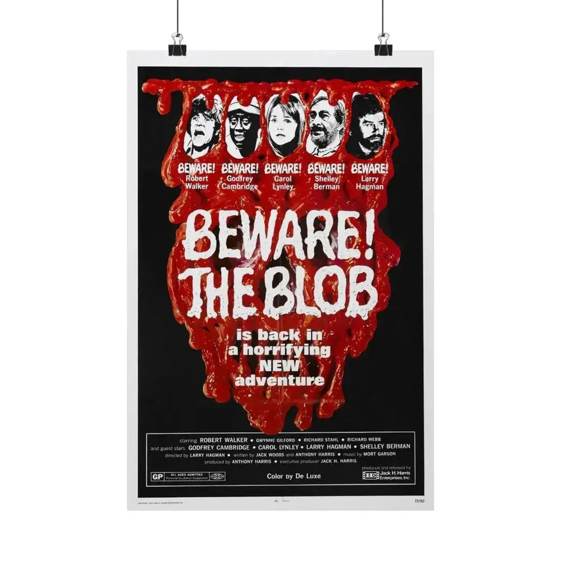 BEWARE! THE BLOB 1972 - Paper Movie Poster - The Sticker Space