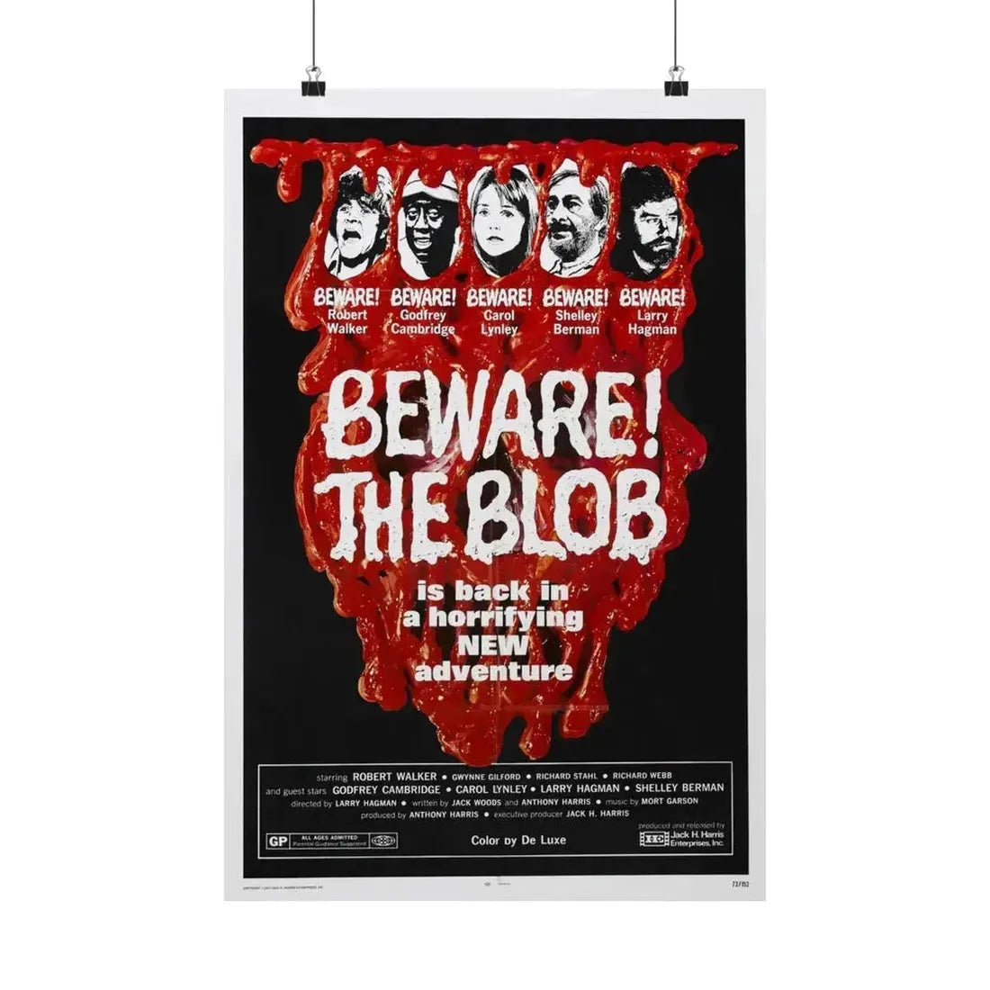 BEWARE! THE BLOB 1972 - Paper Movie Poster - The Sticker Space
