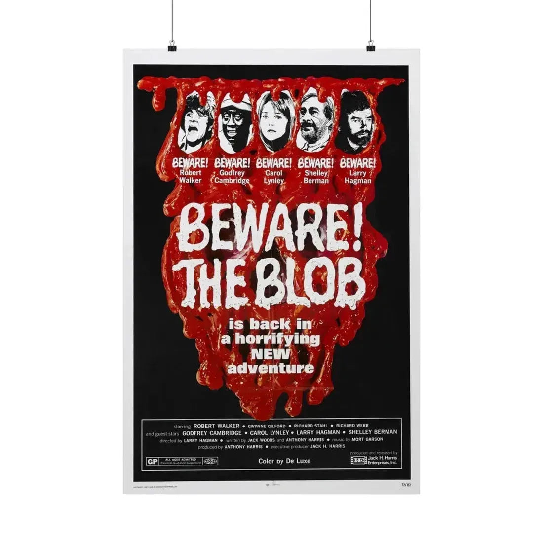 BEWARE! THE BLOB 1972 - Paper Movie Poster - The Sticker Space