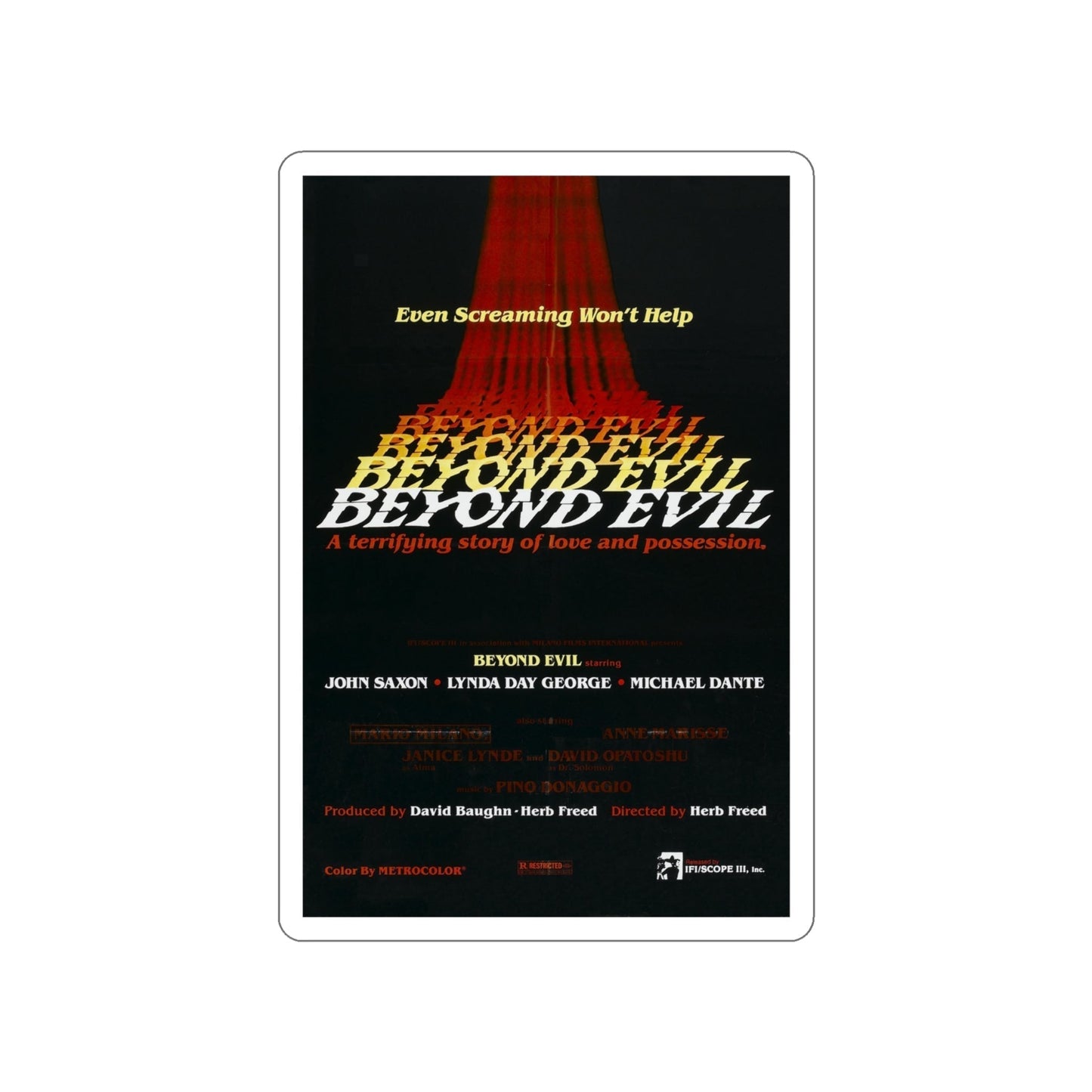 BEYOND EVIL (TEASER) 1980 Movie Poster STICKER Vinyl Die-Cut Decal-4 Inch-The Sticker Space