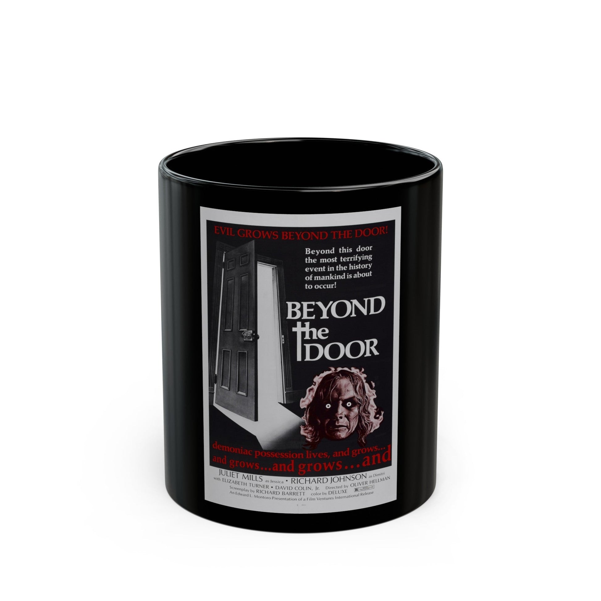 BEYOND THE DOOR 1974 Movie Poster - Black Coffee Mug-11oz-The Sticker Space