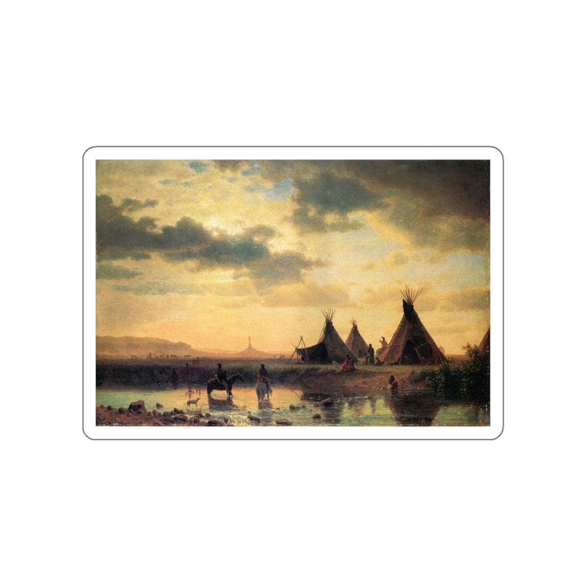 BIERSTADT, Albert - View of Chimney Rock Ogalillalh Sioux Village in Foreground (Artwork) STICKER Vinyl Die-Cut Decal-White-The Sticker Space