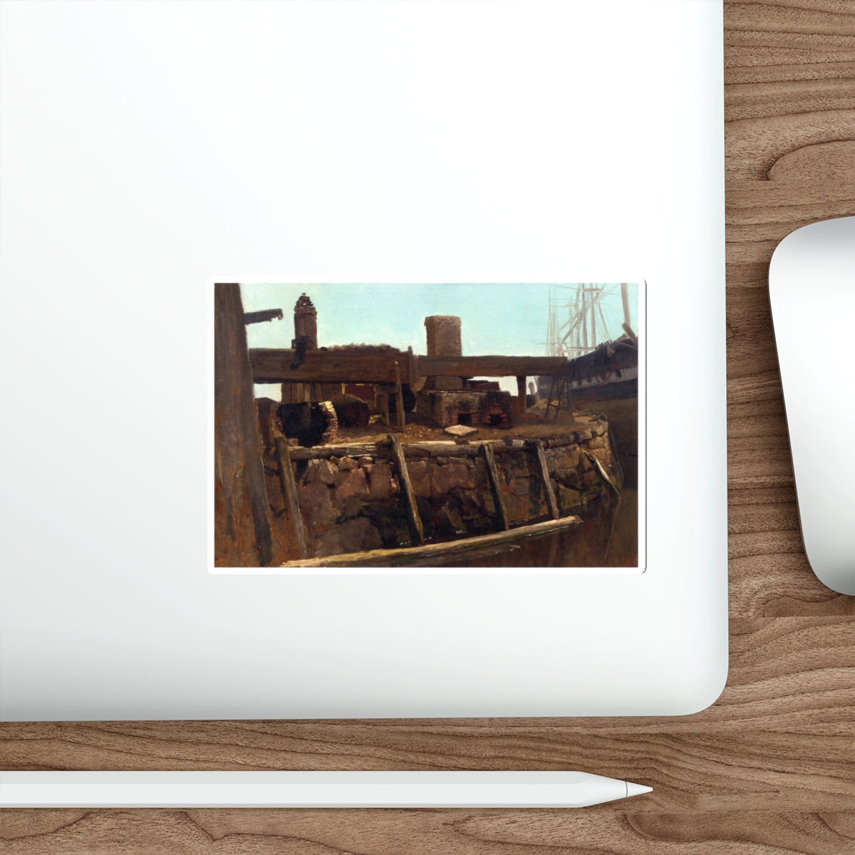 BIERSTADT, Albert - Wharf Scene (Artwork) STICKER Vinyl Die-Cut Decal-The Sticker Space