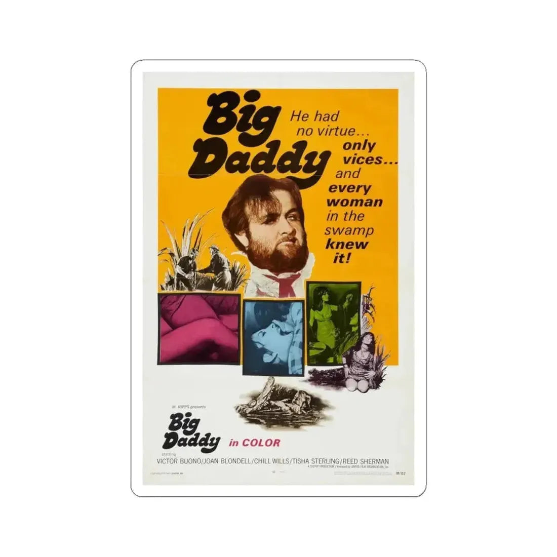 BIG DADDY 1969 Movie Poster - STICKER Vinyl Kiss-Cut Decal 4 Inch White - The Sticker Space