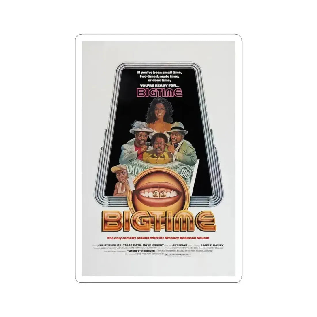 BIGTIME 1977 Movie Poster - STICKER Vinyl Kiss-Cut Decal 4 Inch White - The Sticker Space
