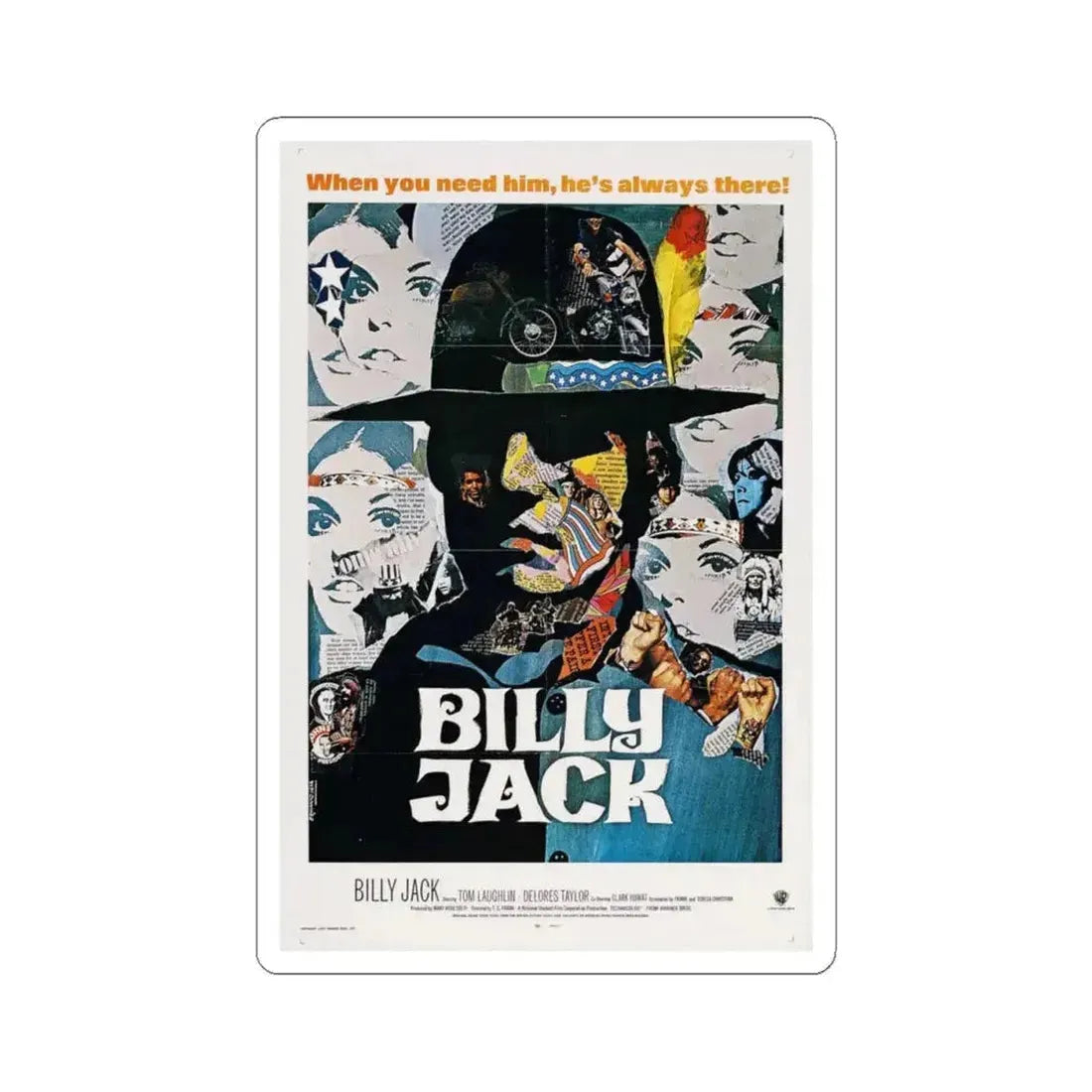 Billy Jack 1973 Movie Poster - STICKER Vinyl Kiss-Cut Decal 4 Inch White - The Sticker Space