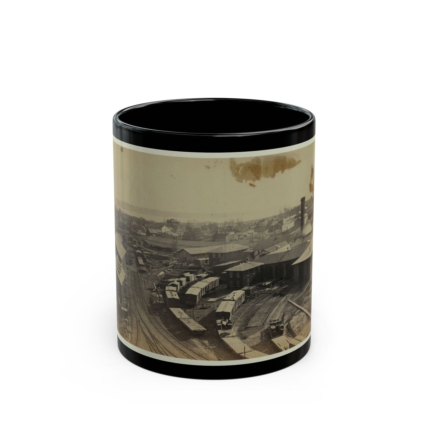 Bird's Eye View Of Machine Shops, With East Yard Of Orange & Alexandria Railroad (U.S. Civil War) Black Coffee Mug