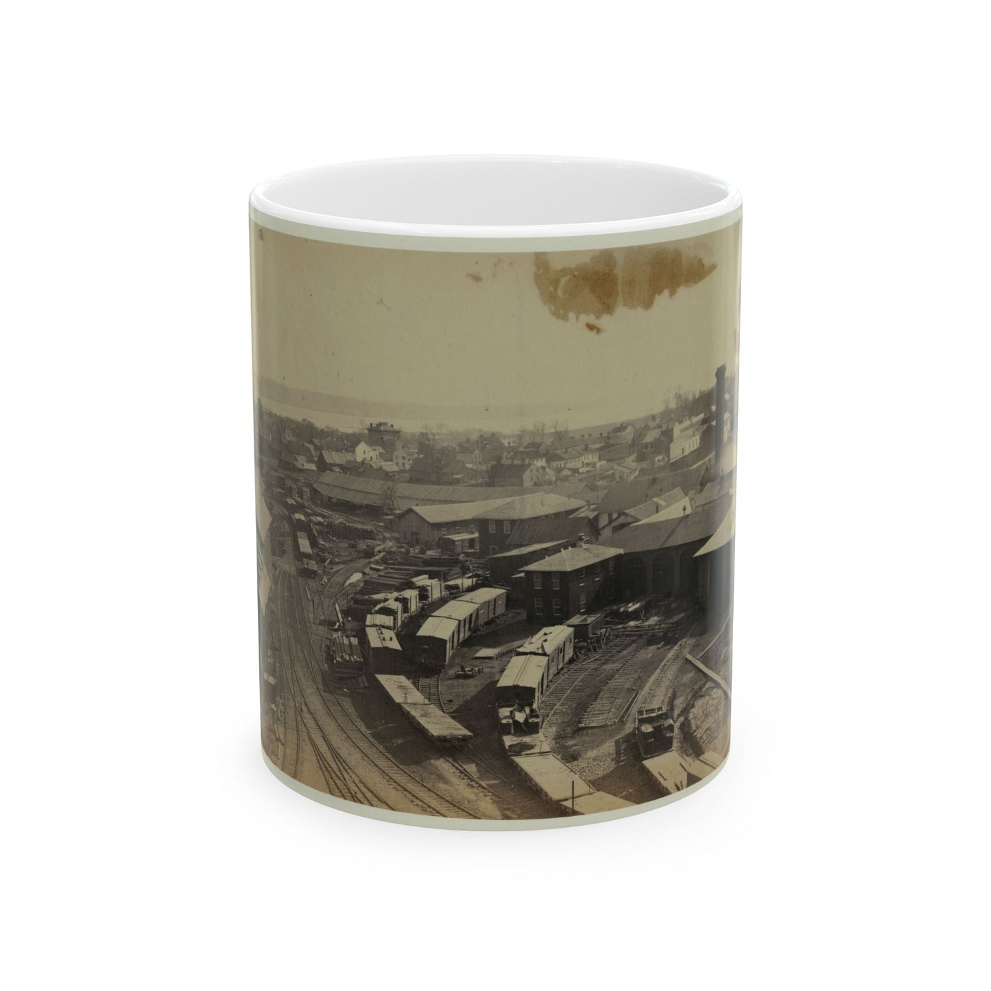 Bird's Eye View Of Machine Shops, With East Yard Of Orange & Alexandria Railroad (U.S. Civil War) White Coffee Mug