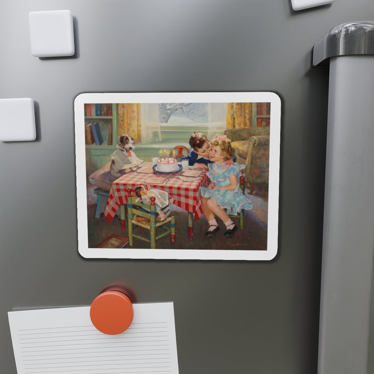 Birthday Kisses (Magazine Illustration) Refrigerator Magnet-The Sticker Space