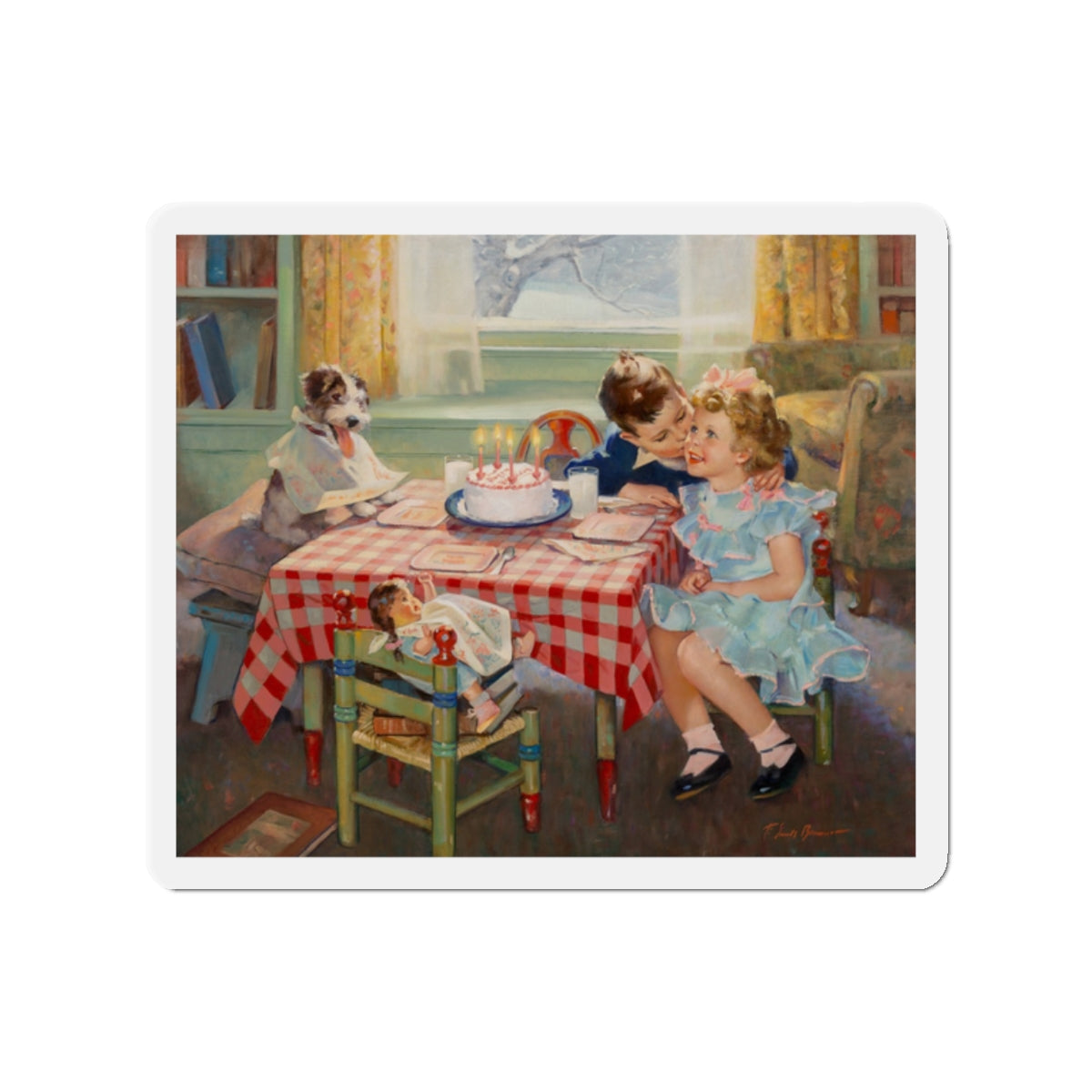 Birthday Kisses (Magazine Illustration) Refrigerator Magnet-2" x 2"-The Sticker Space