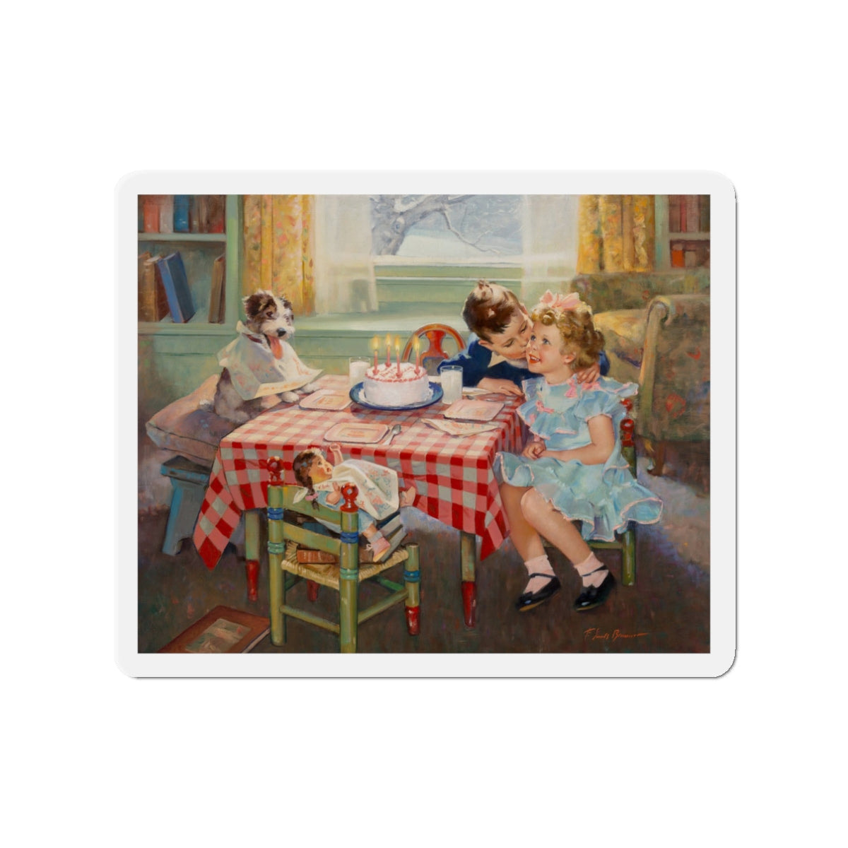 Birthday Kisses (Magazine Illustration) Refrigerator Magnet-3" x 3"-The Sticker Space