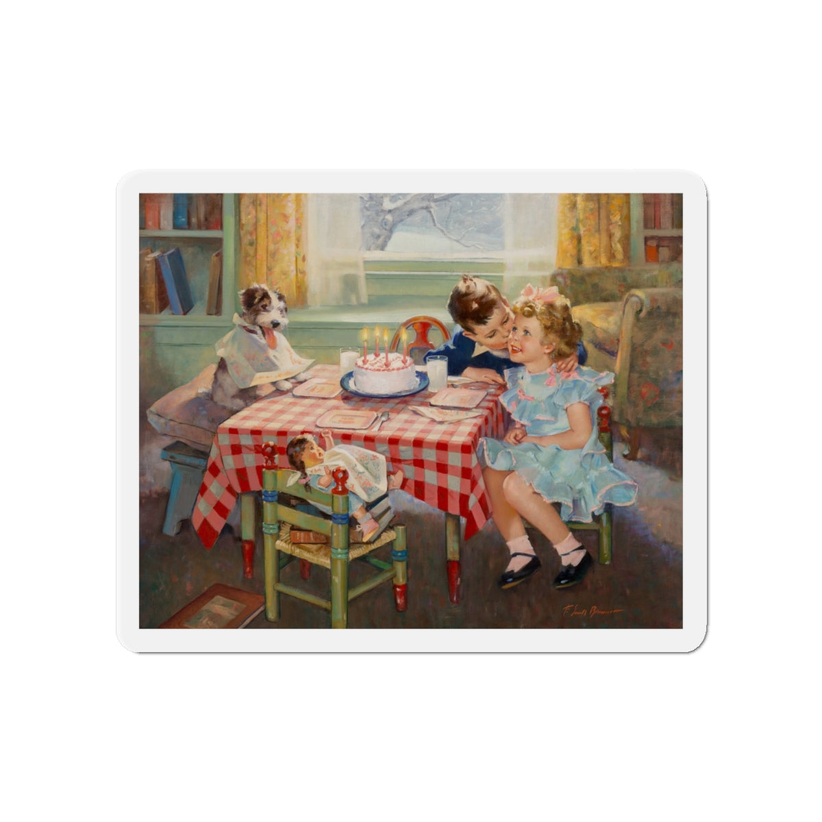 Birthday Kisses (Magazine Illustration) Refrigerator Magnet-4" x 4"-The Sticker Space