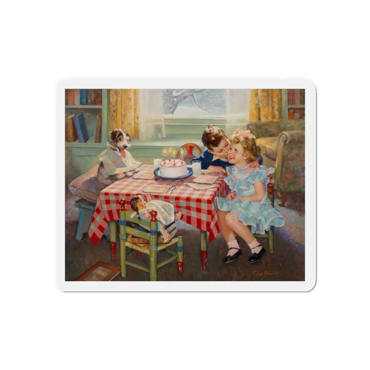 Birthday Kisses (Magazine Illustration) Refrigerator Magnet-5" x 5"-The Sticker Space