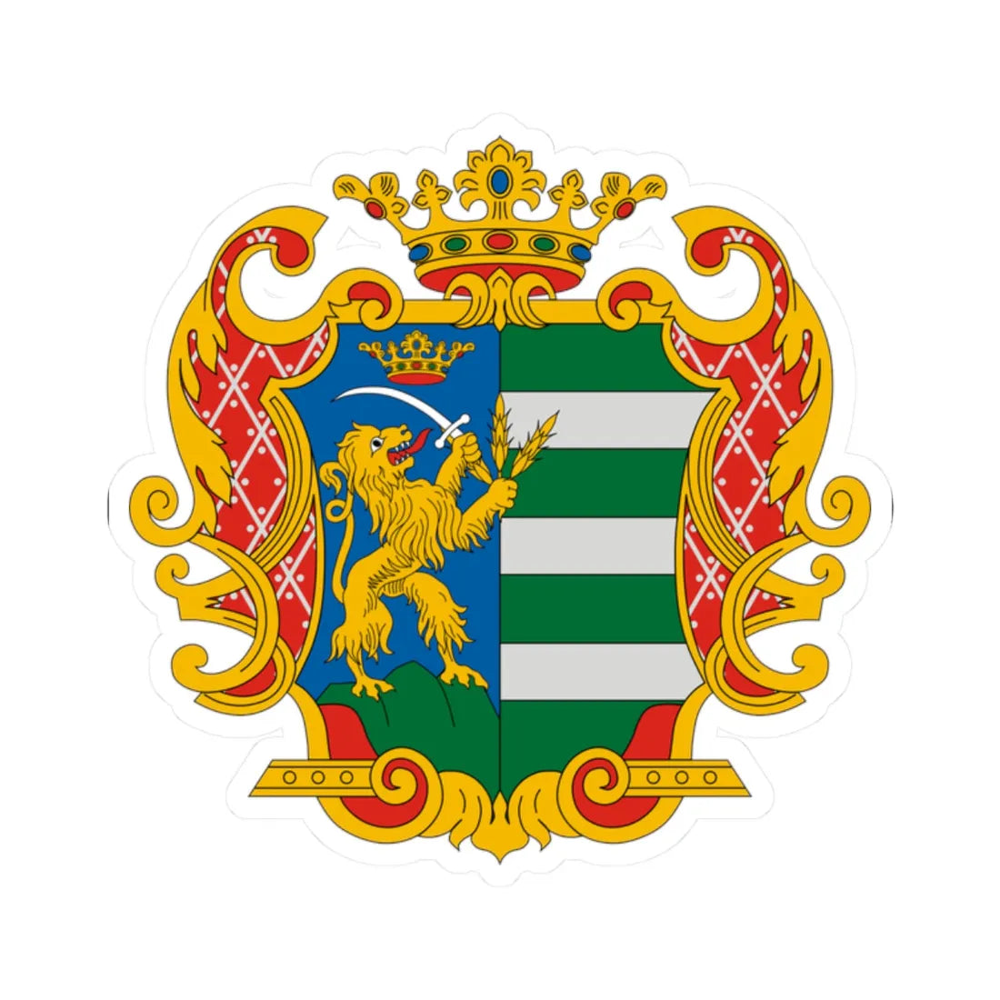 Békés departemento blazono (Hungary) (Coat of Arms) STICKER Vinyl Kiss-Cut Decal 2 Inch White - The Sticker Space