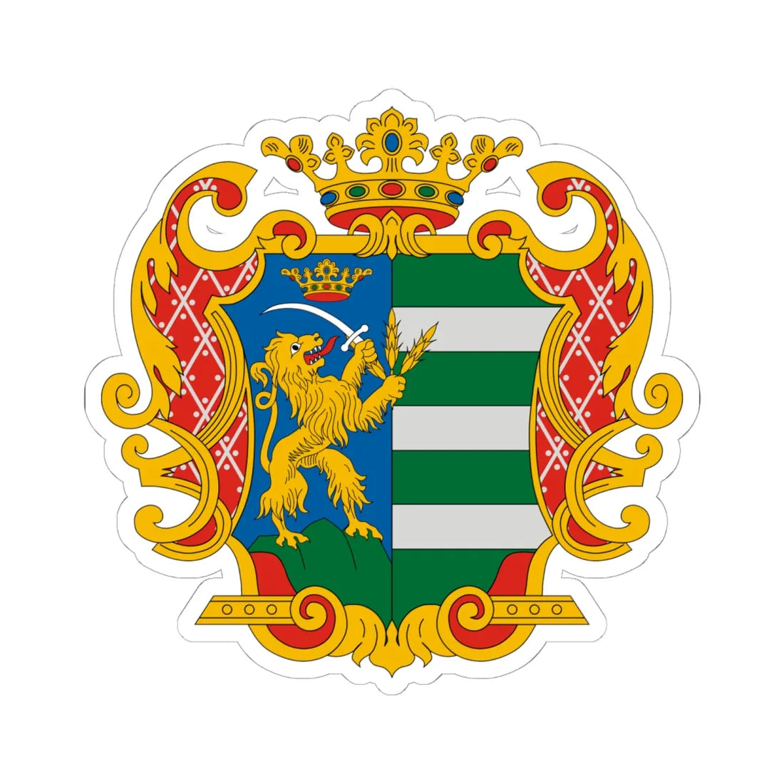 Békés departemento blazono (Hungary) (Coat of Arms) STICKER Vinyl Kiss-Cut Decal 6 Inch White - The Sticker Space