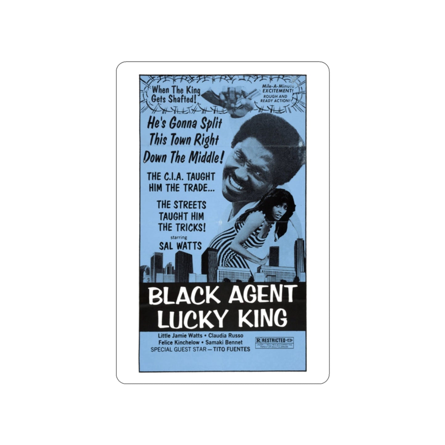 BLACK AGENT LUCKY KING (SOLOMON KING) 1974 Movie Poster STICKER Vinyl Die-Cut Decal-2 Inch-The Sticker Space