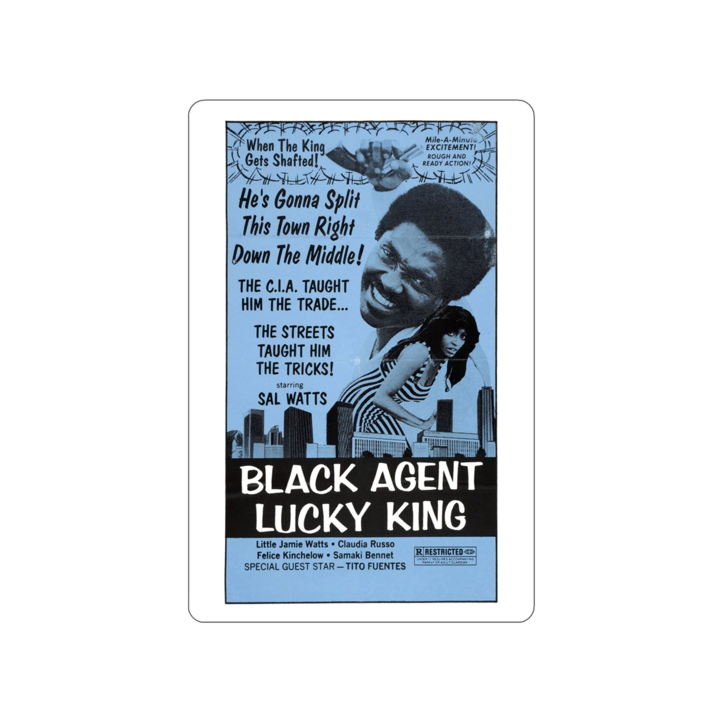 BLACK AGENT LUCKY KING (SOLOMON KING) 1974 Movie Poster STICKER Vinyl Die-Cut Decal-3 Inch-The Sticker Space