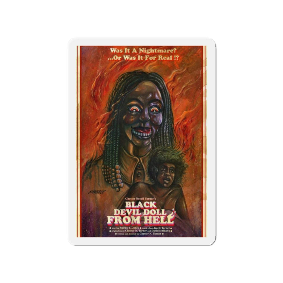 BLACK DEVIL DOLL FROM HELL 1984 Movie Poster - Die-Cut Magnet-2" x 2"-The Sticker Space