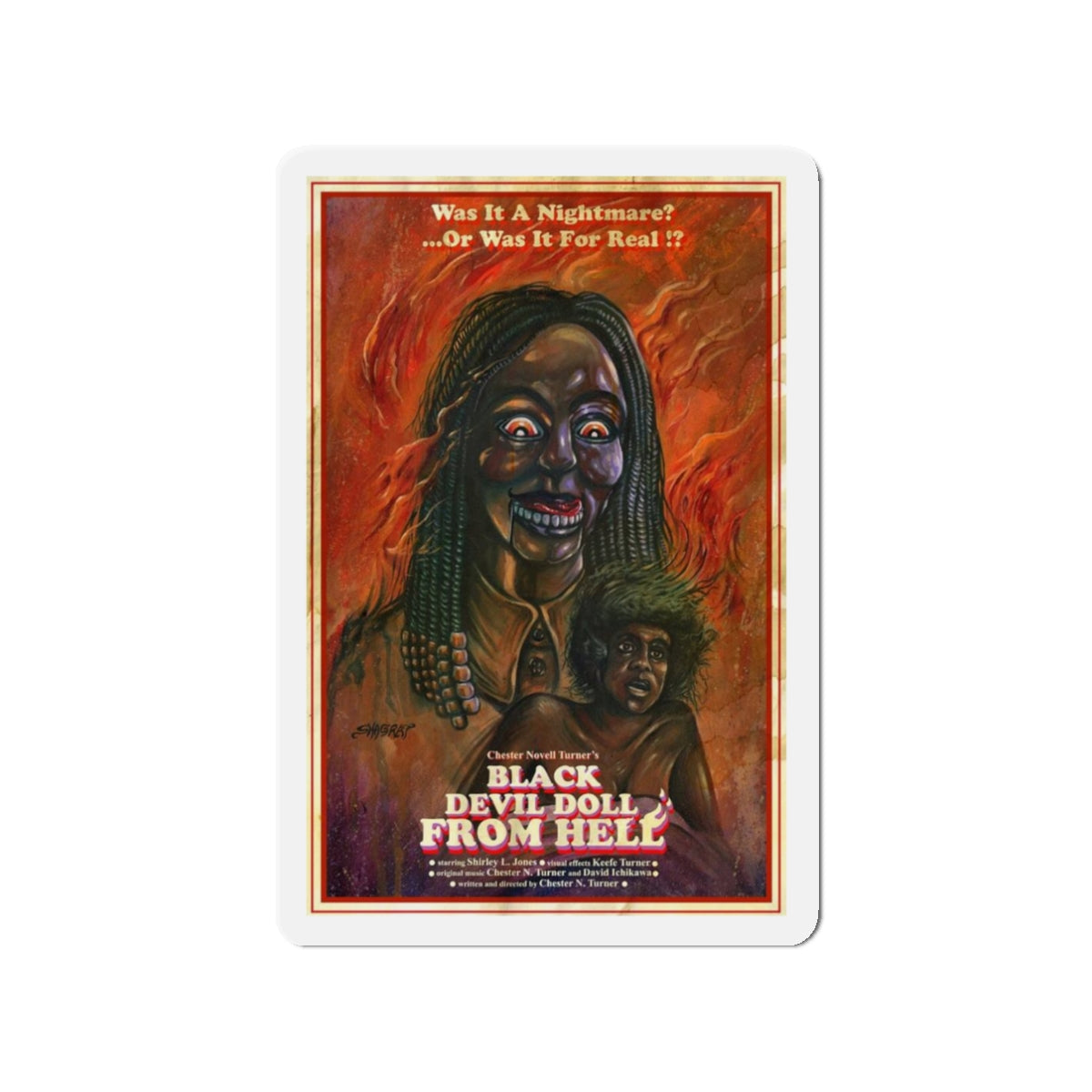 BLACK DEVIL DOLL FROM HELL 1984 Movie Poster - Die-Cut Magnet-3" x 3"-The Sticker Space