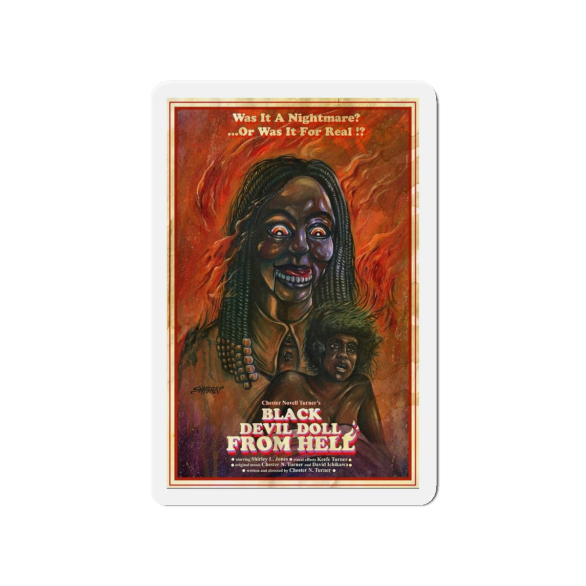 BLACK DEVIL DOLL FROM HELL 1984 Movie Poster - Die-Cut Magnet-4" x 4"-The Sticker Space