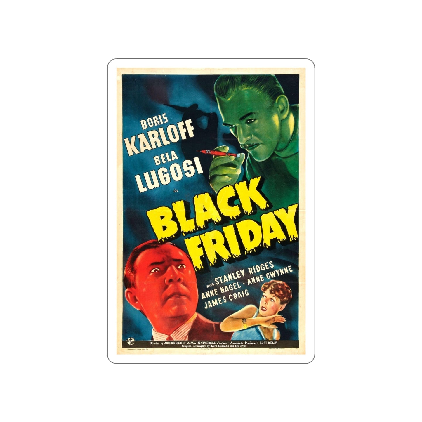 BLACK FRIDAY 1940 Movie Poster STICKER Vinyl Die-Cut Decal-6 Inch-The Sticker Space