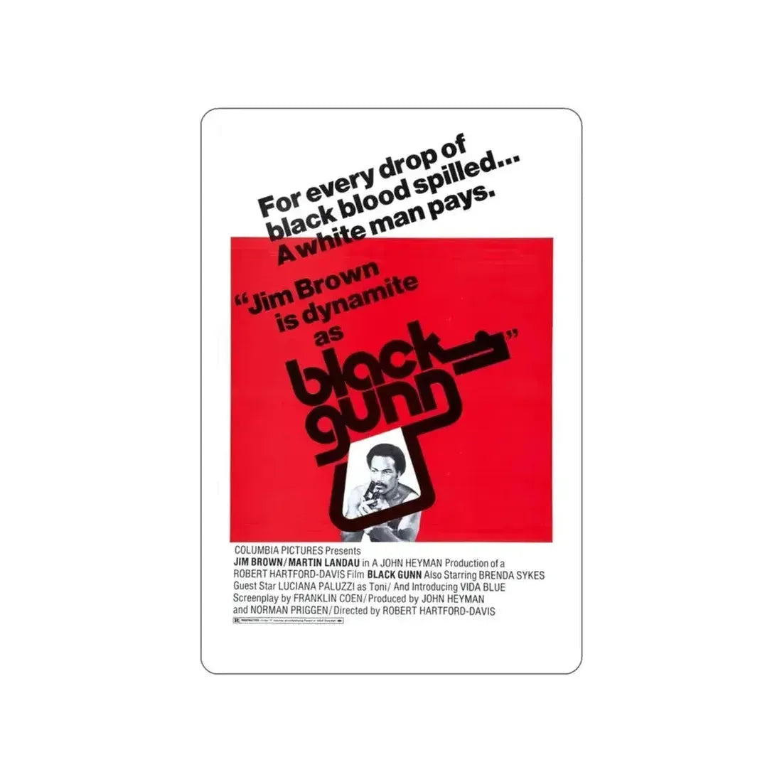 BLACK GUNN 1972 Movie Poster STICKER Vinyl Die-Cut Decal 3 Inch - The Sticker Space