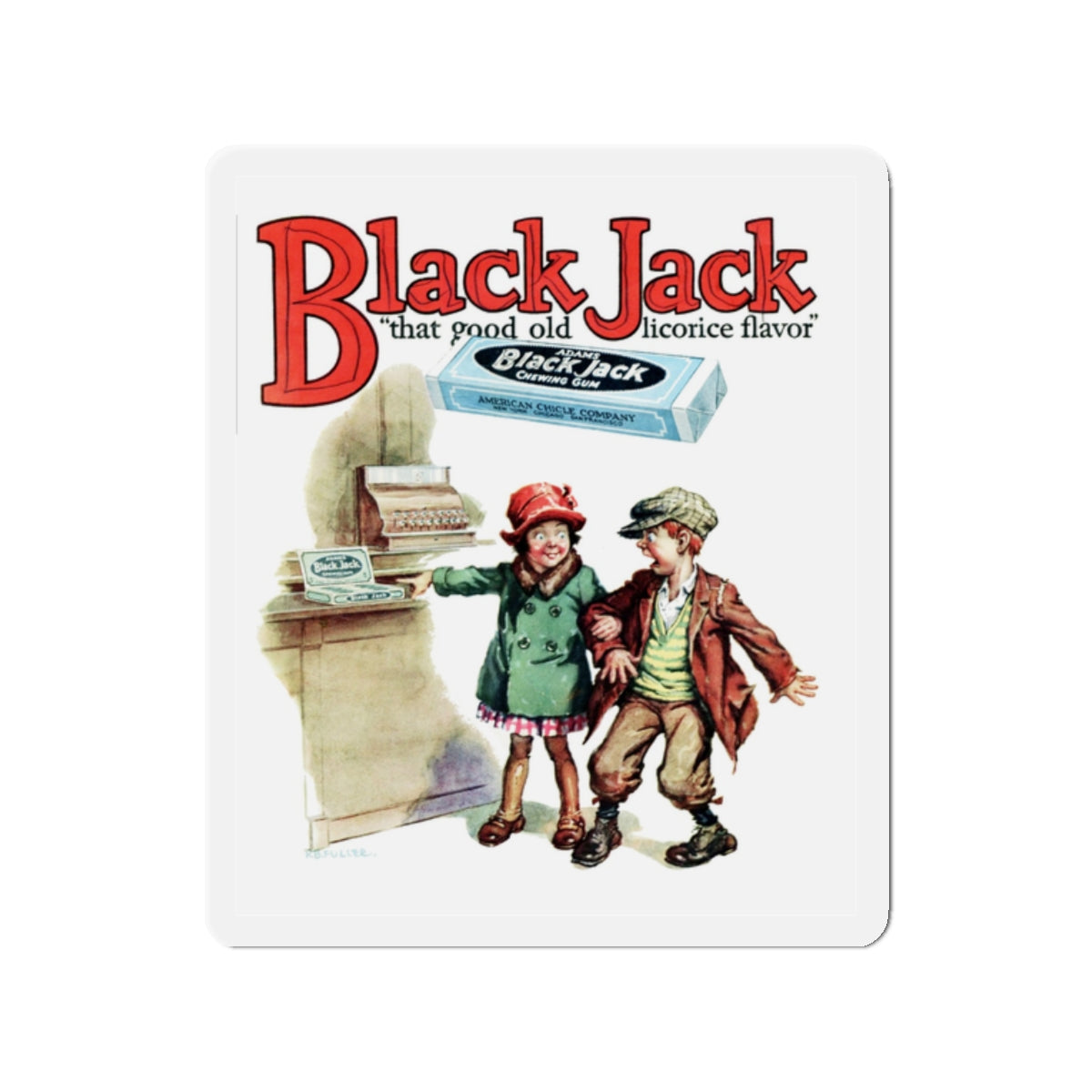 Black Jack ad, True Detective Mysteries, April 1927 (Magazine Illustration) Refrigerator Magnet-2" x 2"-The Sticker Space