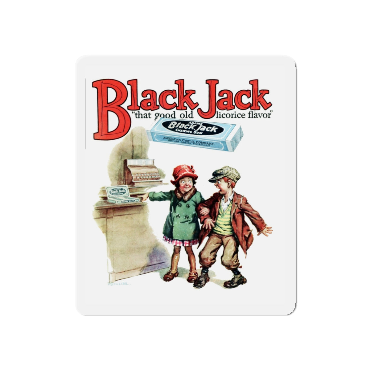 Black Jack ad, True Detective Mysteries, April 1927 (Magazine Illustration) Refrigerator Magnet-3" x 3"-The Sticker Space