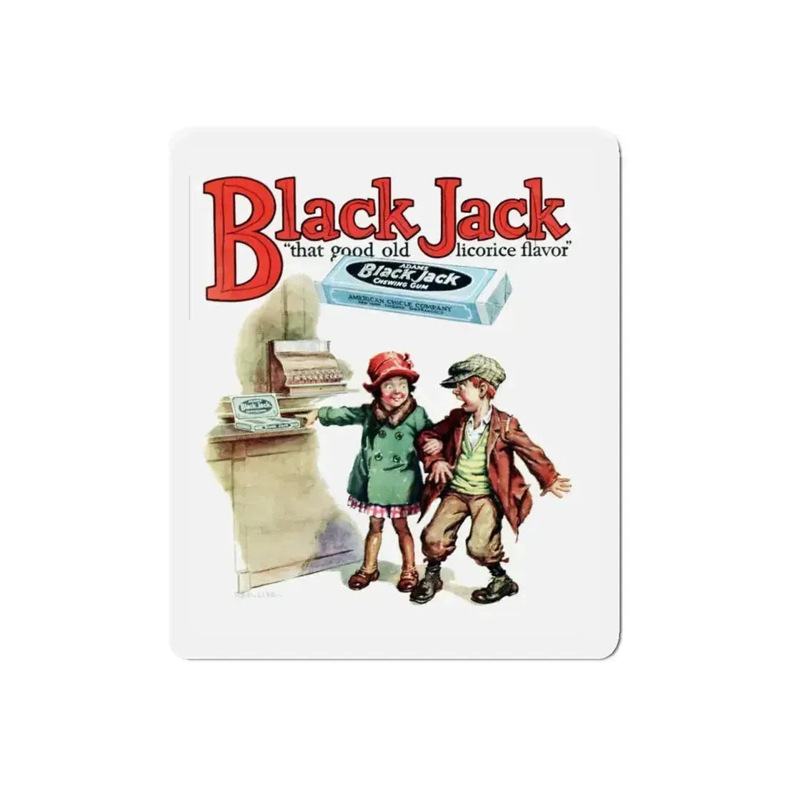 Black Jack ad, True Detective Mysteries, April 1927 (Magazine Illustration) Refrigerator Magnet 5 Inch Die-Cut - The Sticker Space
