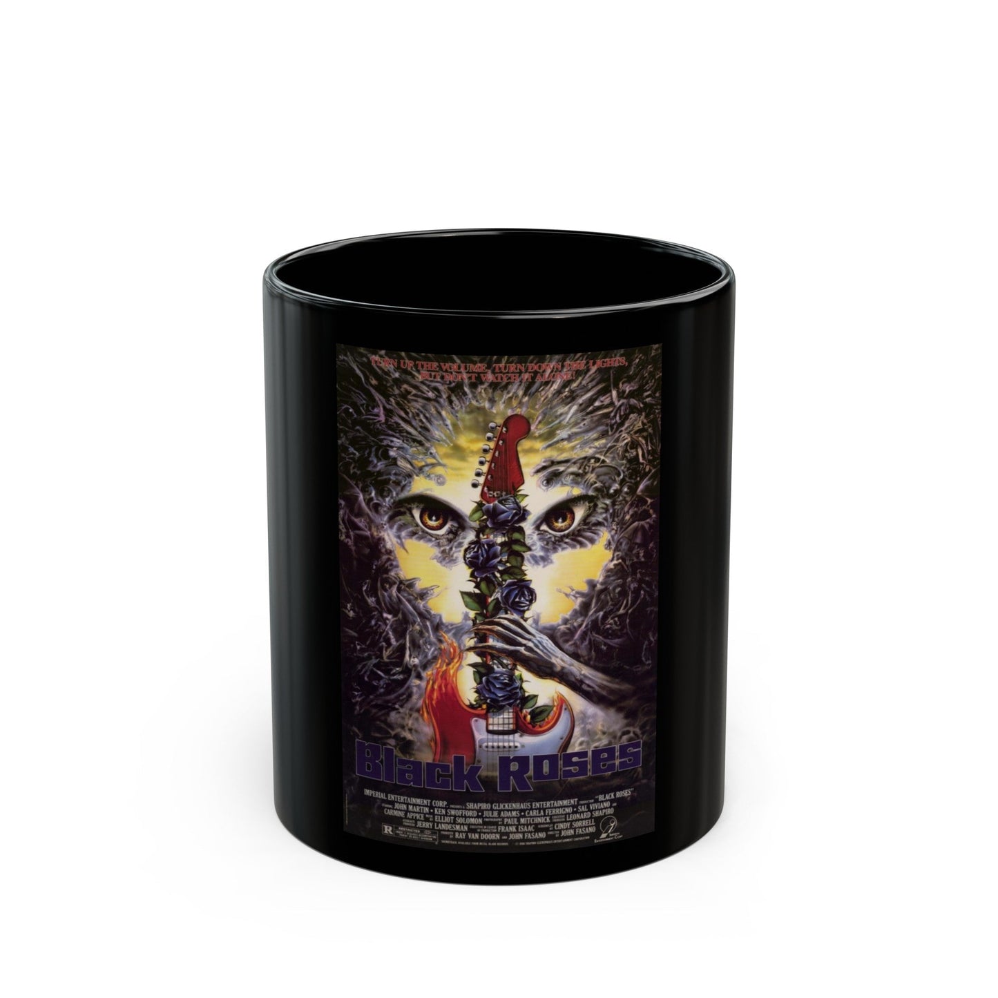 BLACK ROSES 1988 Movie Poster - Black Coffee Mug-11oz-The Sticker Space