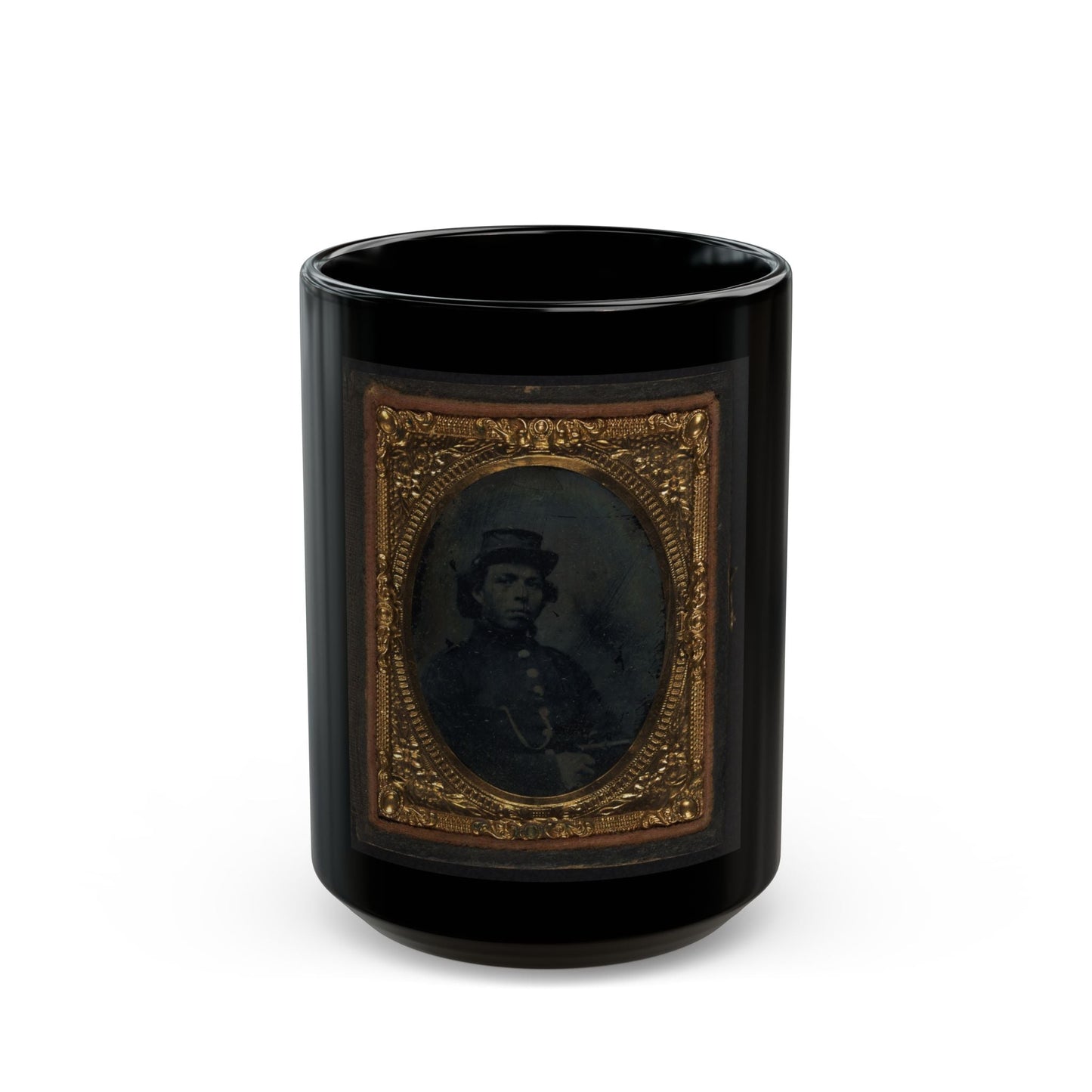 Black Soldier Seated With Pistol In Hand, Watch Chain In Pocket (U.S. Civil War) Black Coffee Mug