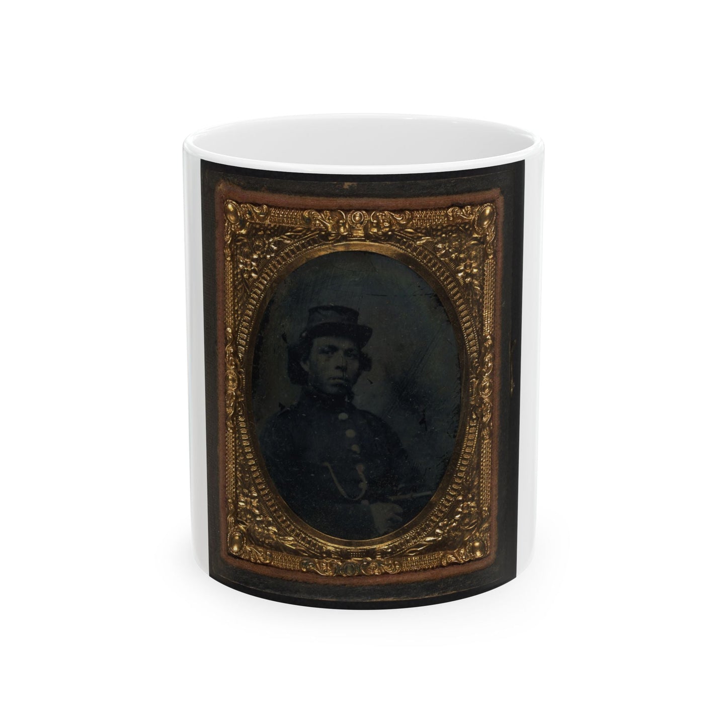 Black Soldier Seated With Pistol In Hand, Watch Chain In Pocket (U.S. Civil War) White Coffee Mug