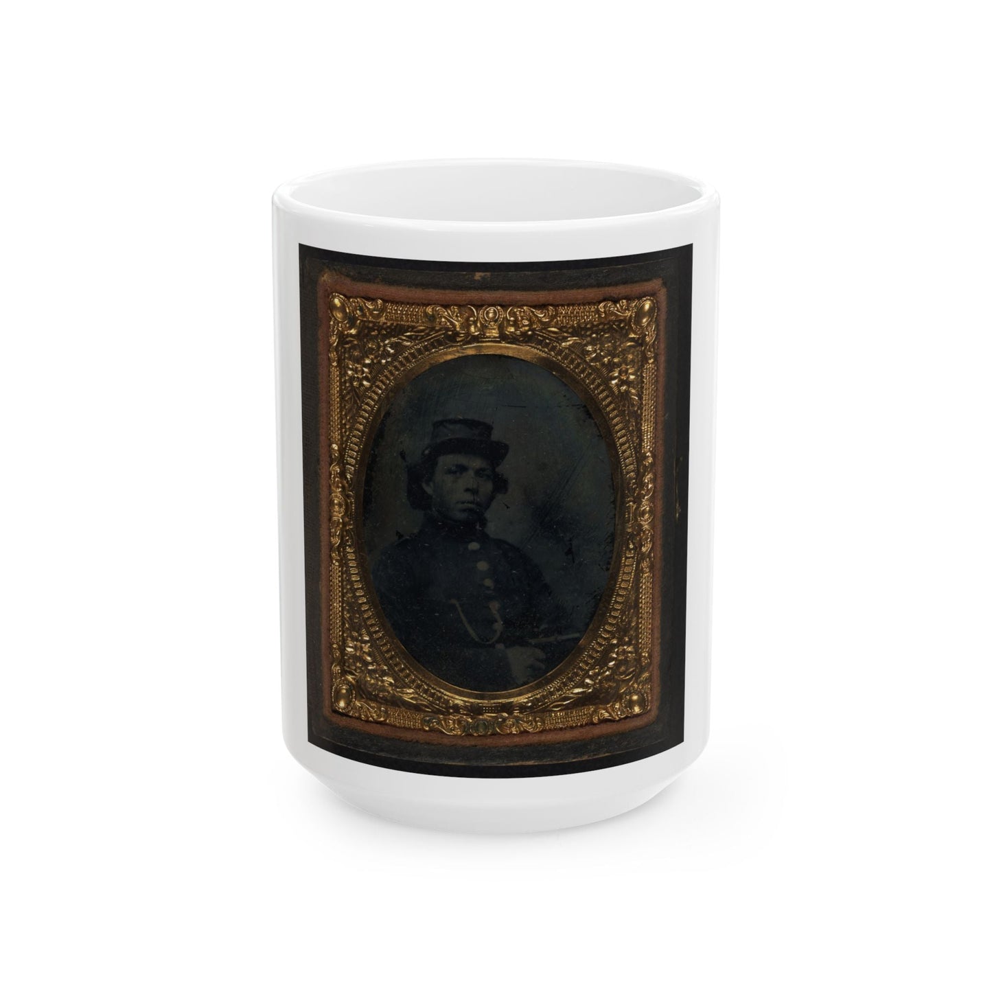 Black Soldier Seated With Pistol In Hand, Watch Chain In Pocket (U.S. Civil War) White Coffee Mug