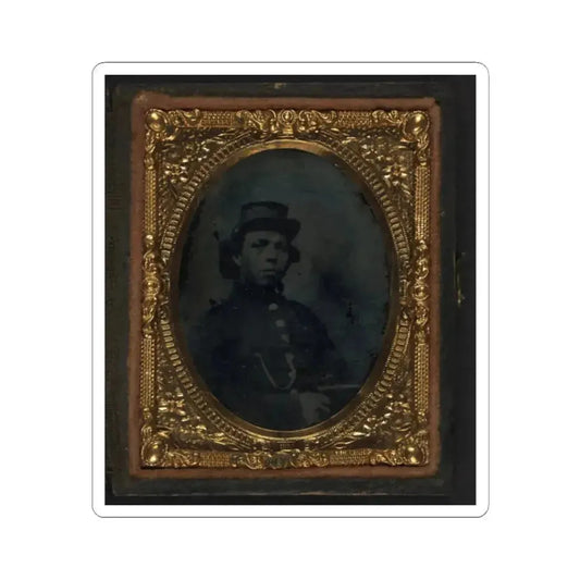 Black Soldier Seated With Pistol in Hand, Watch Chain in Pocket (U.S. Civil War) STICKER Vinyl Kiss-Cut Decal 2 Inch White - The Sticker Space