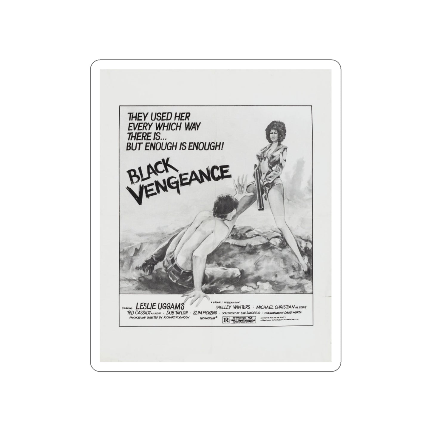 BLACK VENGEANCE (POOR PRETTY EDDIE) 1975 Movie Poster STICKER Vinyl Die-Cut Decal-3 Inch-The Sticker Space