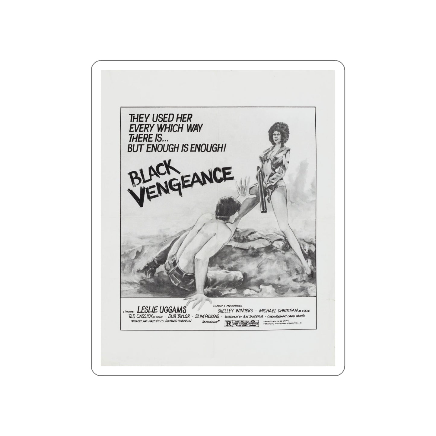 BLACK VENGEANCE (POOR PRETTY EDDIE) 1975 Movie Poster STICKER Vinyl Die-Cut Decal-4 Inch-The Sticker Space